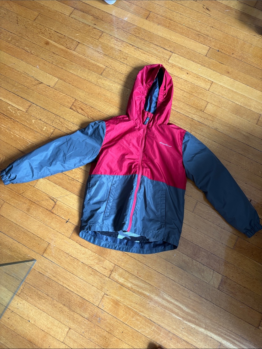Kids' Two-Tone Hooded Windbreaker Jacket - Red & Gray